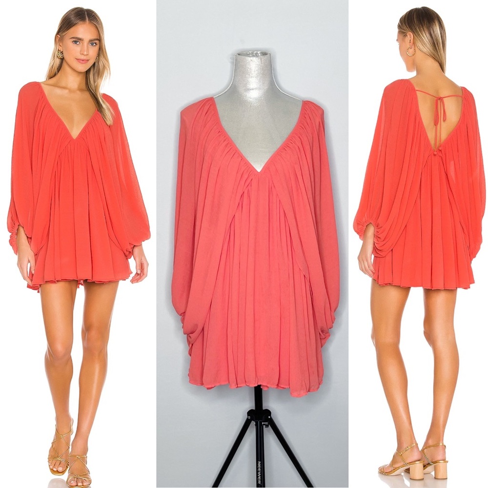 Revolve Tularosa Nola Coral Orange Flowy Blouson Sleeves Mini Dress Medium